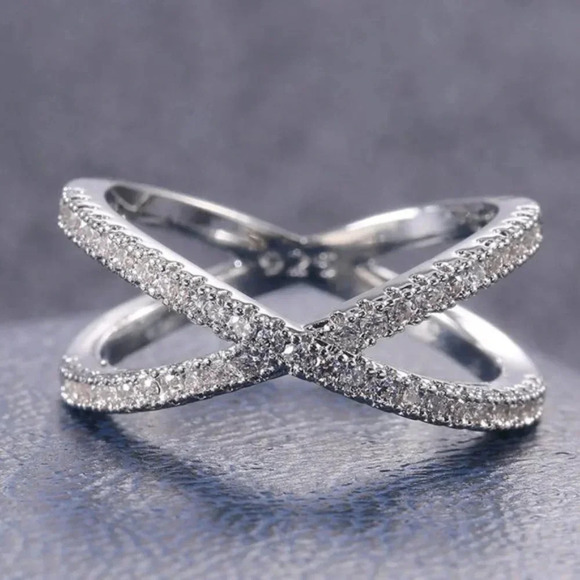 925 Sterling Silver Diamond Cross Infinity Ring X Ring